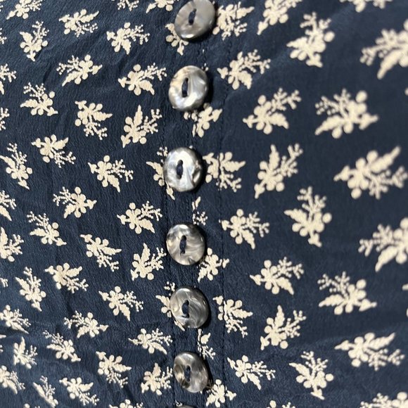 Navy blue vintage floral silk top - Picture 3 of 8
